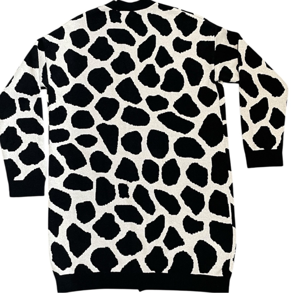 Ann Taylor Boyfriend Black/Light Tan Giraffe Print Knit Long Cardigan S NWOT - Picture 10 of 13